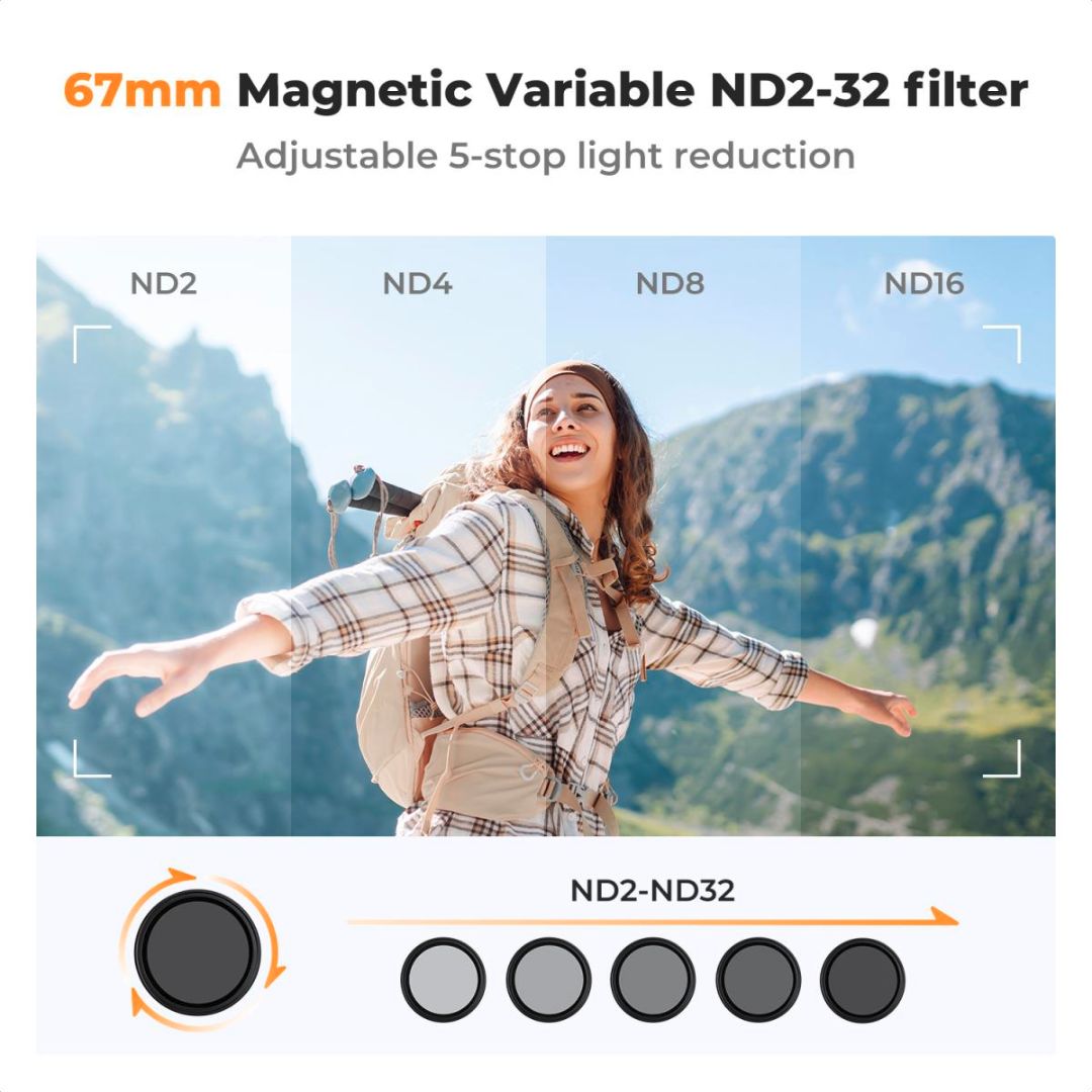 K&F Concept Clip-On Variable ND filter VND ND2-32 za iPhone, Holder + 67mm CPL Magnetic Filter KF01.2674 - 3